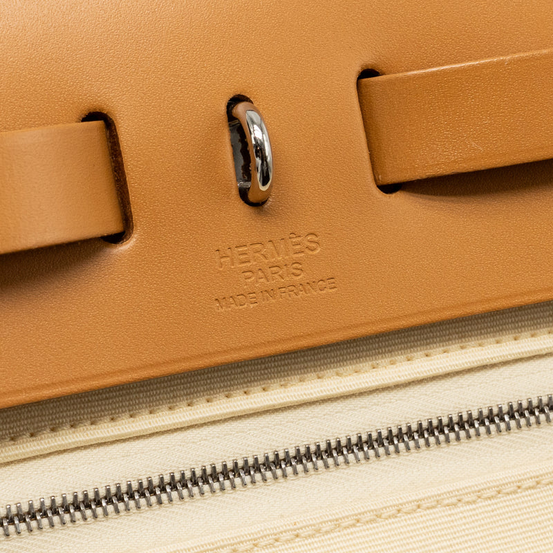 Hermes Herbag 31 Zip Bag Canvas/Hunter Leather Vanille/Naturel-Sable SHW Stamp D