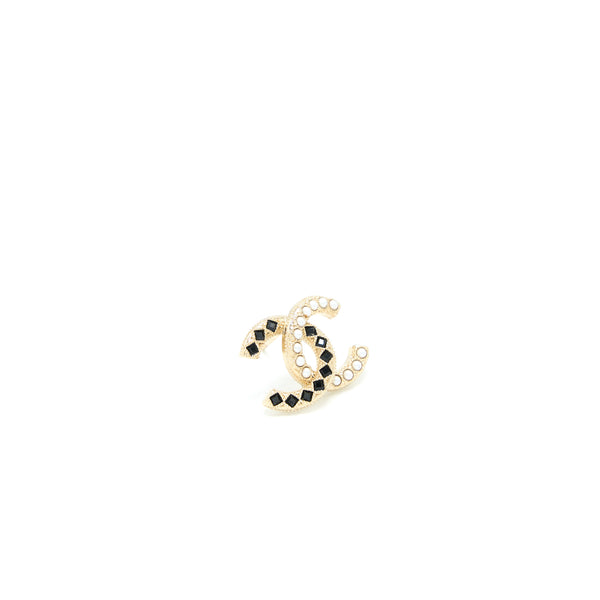 Chanel CC Logo Earrings Black Crystal/Pearl Light Gold Tone