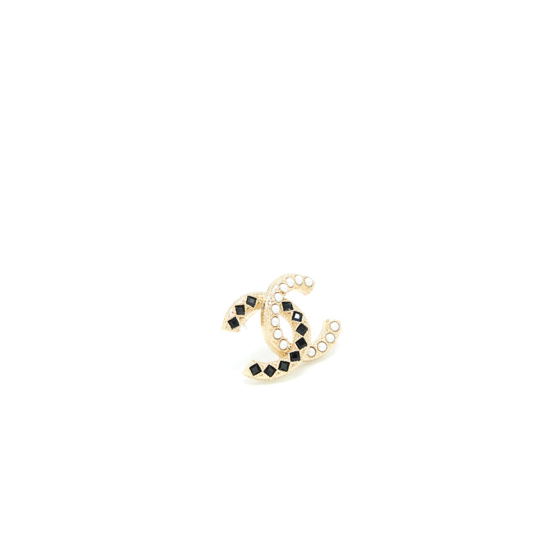 Chanel 22K CC Logo Drop Earrings Crystal/Pearl Light Gold Tone