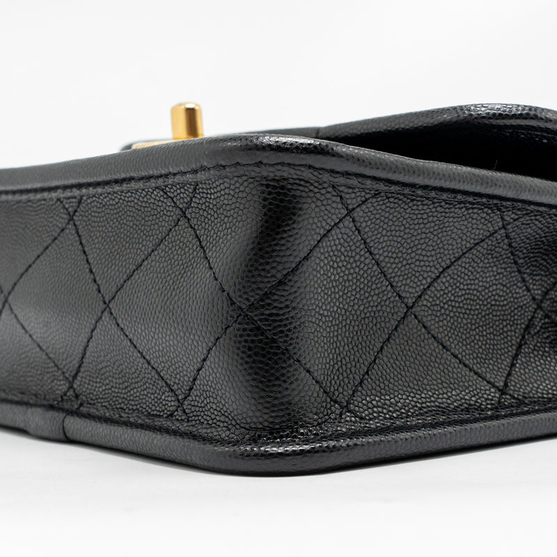 Chanel 22K Mini Flap Bag with Top Handle Shiny Grained Calfskin Black GHW (Microchip)