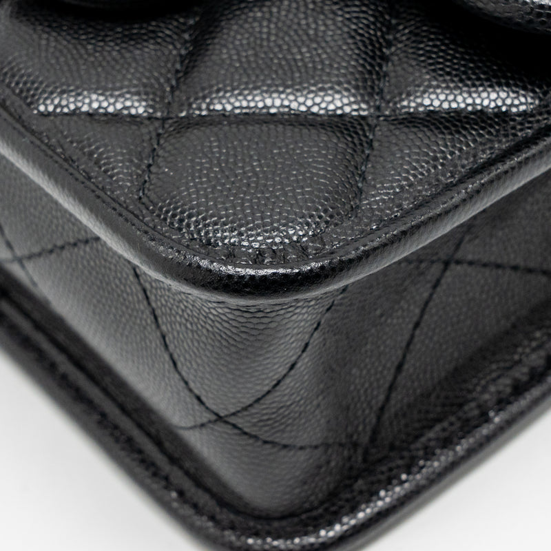 Chanel 22K Mini Flap Bag with Top Handle Shiny Grained Calfskin Black GHW (Microchip)