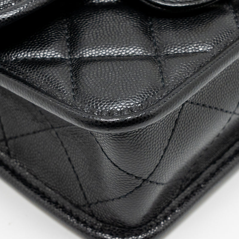 Chanel 22K Mini Flap Bag with Top Handle Shiny Grained Calfskin Black GHW (Microchip)