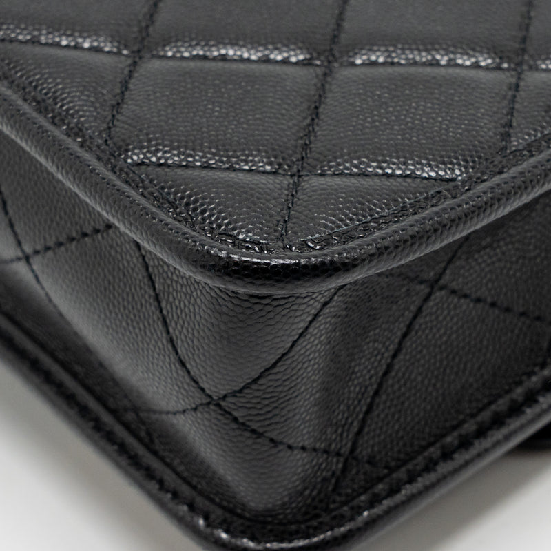 Chanel 22K Mini Flap Bag with Top Handle Shiny Grained Calfskin Black GHW (Microchip)