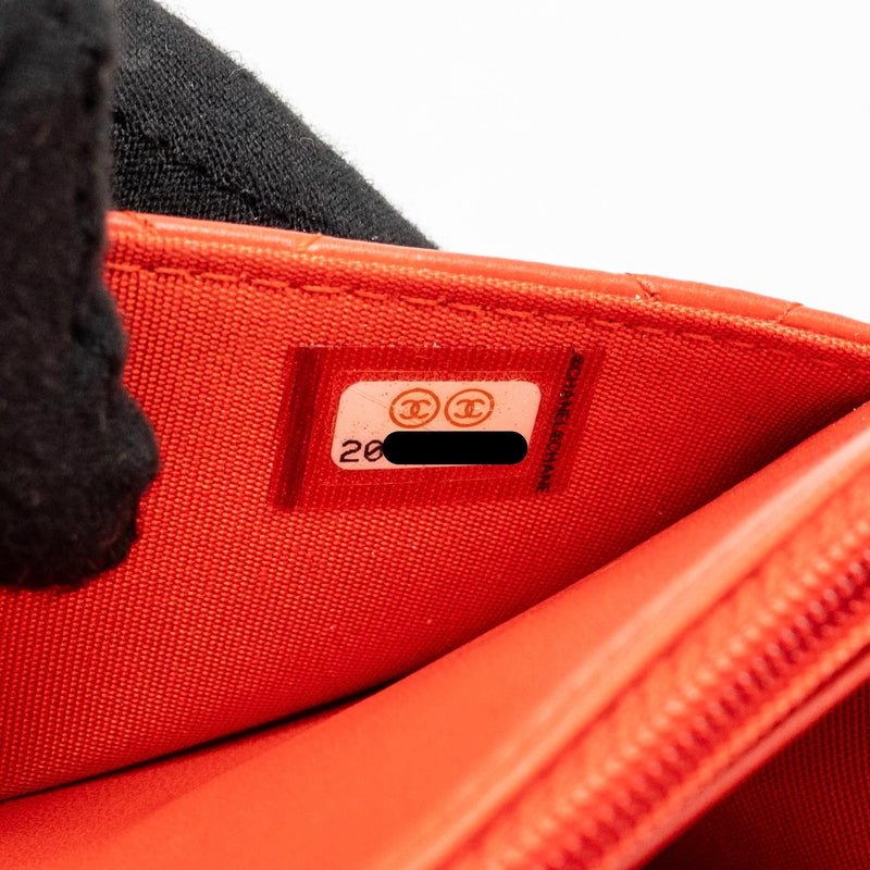 Chanel Boy Wallet On Chain Lambskin Red Ruthenium Silver Hardware