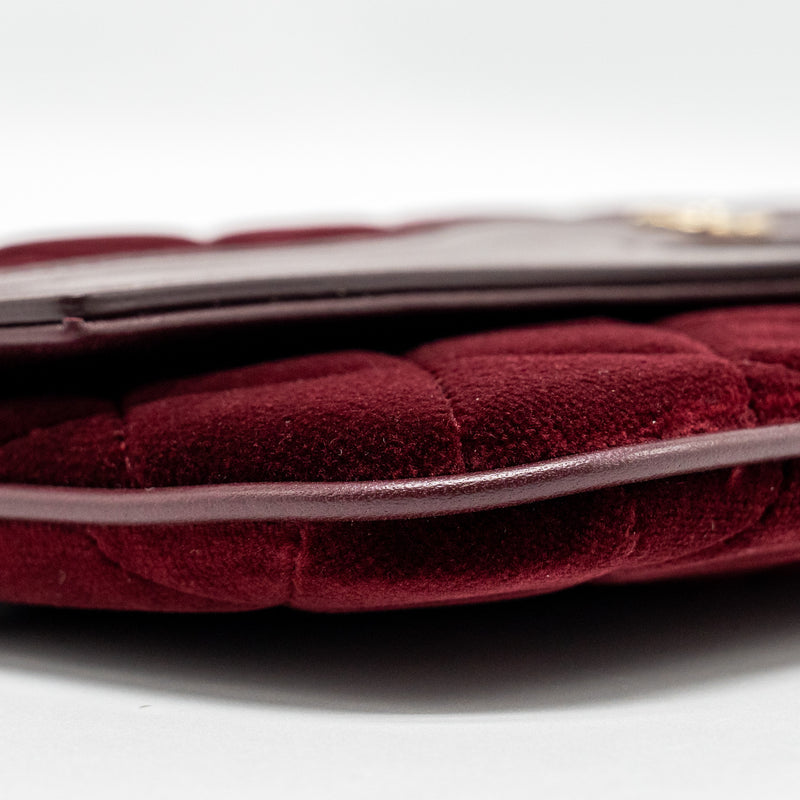 Chanel Folding Clutch Bag Velvet/Lambskin Burgundy LGHW