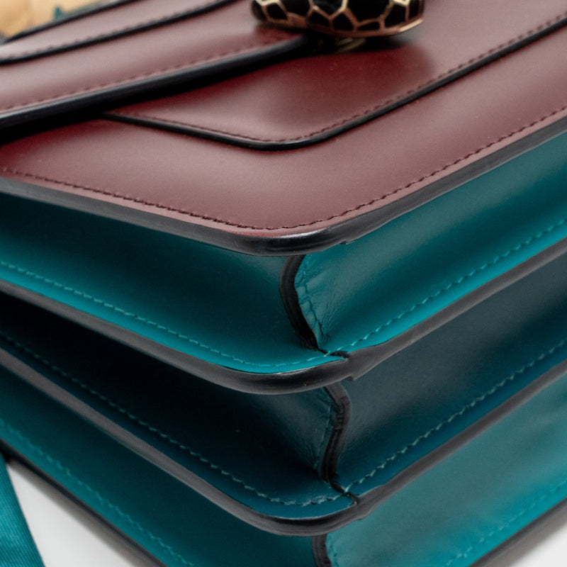 Bvlgari Serpenti Forever Flap Bag Calfskin Roman Garnet/Tropical Tourquoise/Deep Jade LGHW