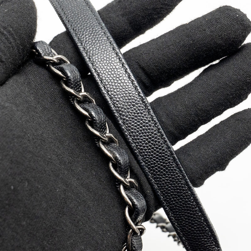 Chanel Medium Coco Handle Flap Bag Lizard Embossed Handle Caviar Black Ruthenium Hardware