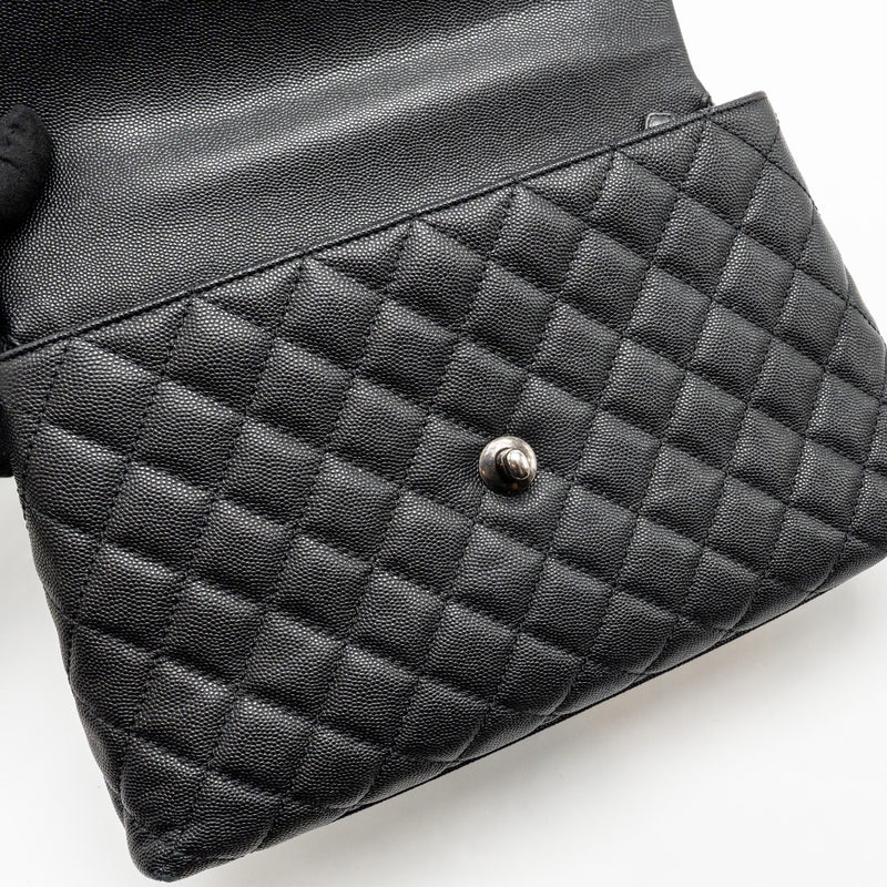Chanel Medium Coco Handle Flap Bag Lizard Embossed Handle Caviar Black Ruthenium Hardware