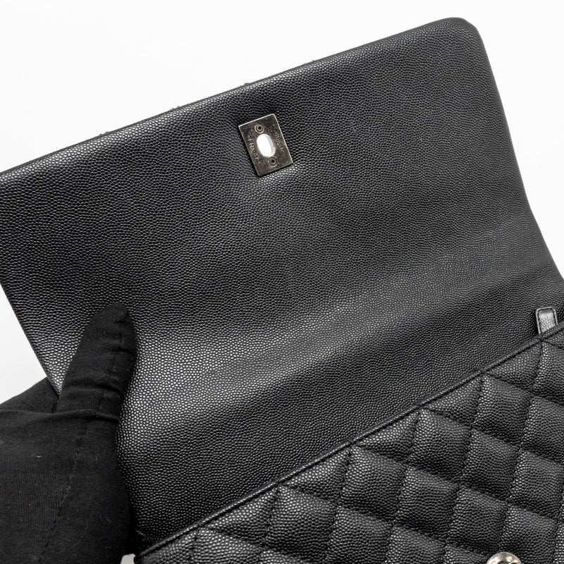 Chanel Medium Coco Handle Flap Bag Lizard Embossed Handle Caviar Black Ruthenium Hardware