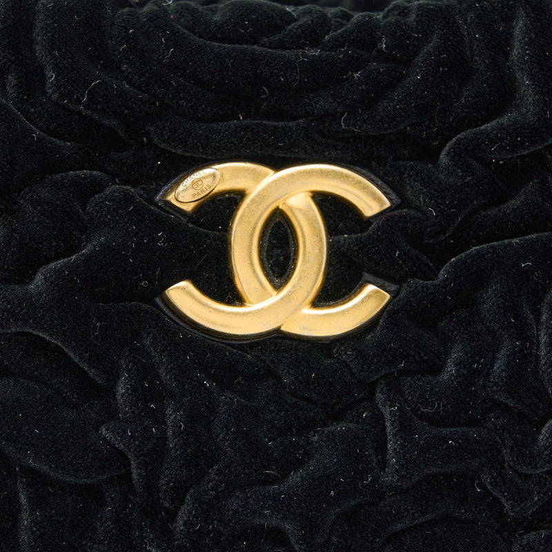 Chanel Mini Boston Bag with Chain Camellia Velvet Black GHW (Microchip