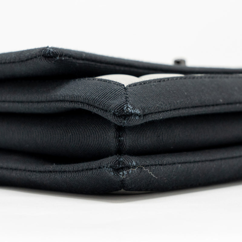 Chanel quilted flap with fabric edge lambskin grey/ black with black hardware