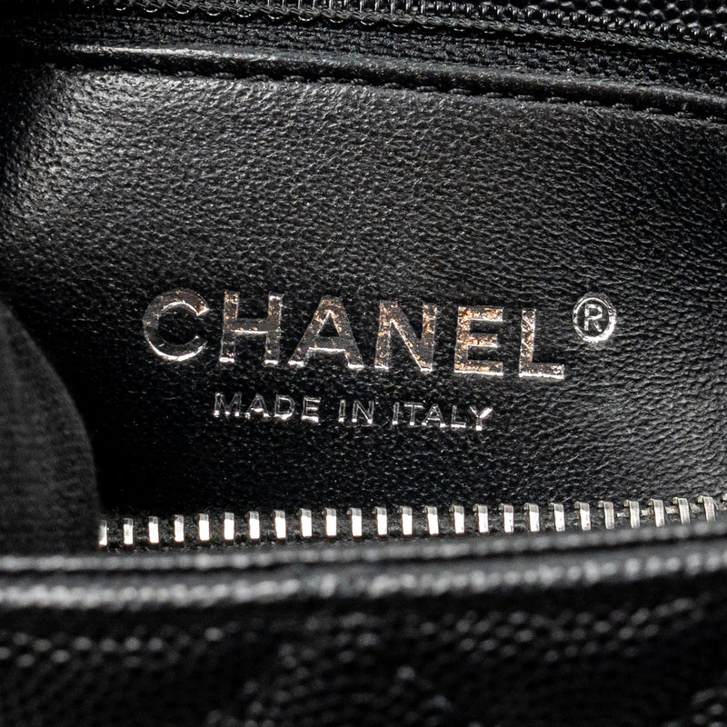 Chanel Medium Coco Handle Flap Bag Lizard Embossed Handle Caviar Black Ruthenium Hardware