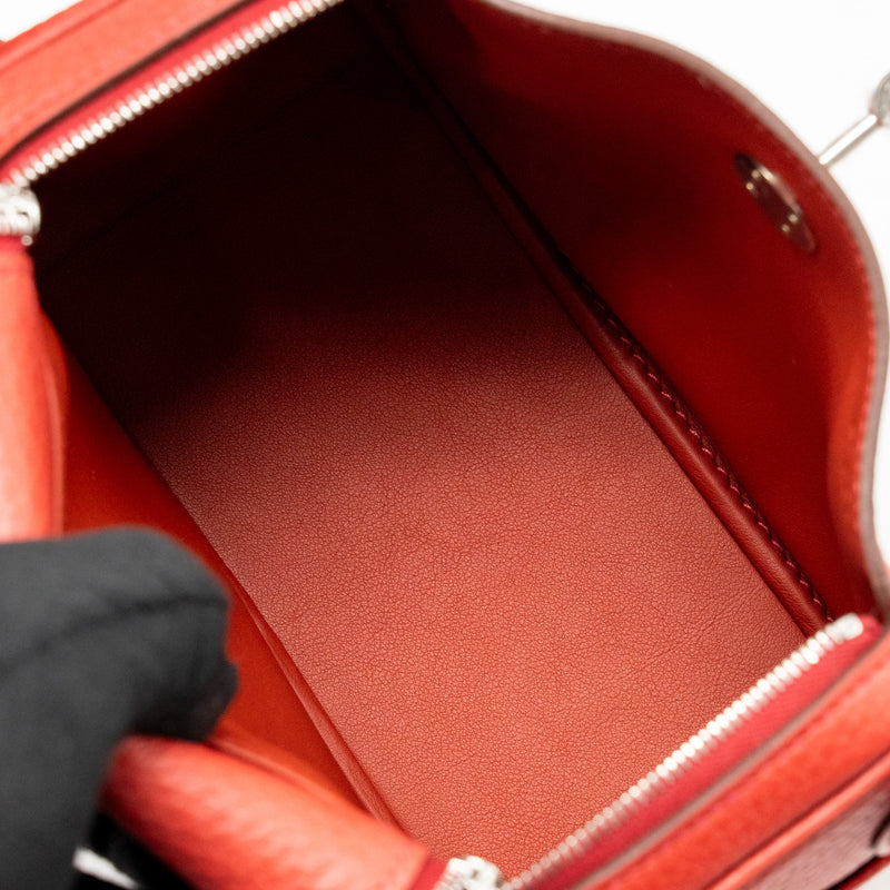 Hermes Mini Lindy Clemence Vermillon SHW Stamp B