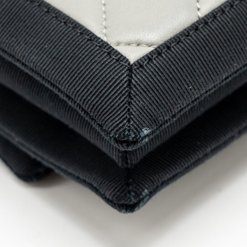Chanel quilted flap with fabric edge lambskin grey/ black with black hardware