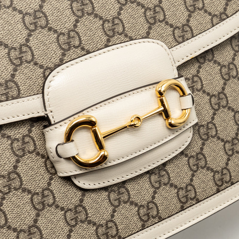 GUCCI Horsebit 1955 Shoulder Bag GG Supreme Canvas/Leather Beige/White GHW