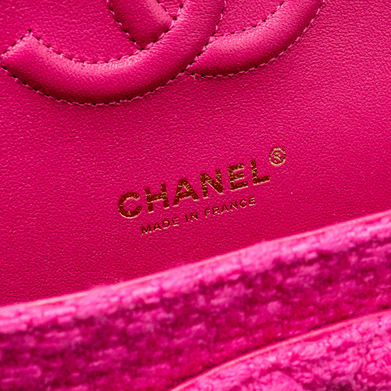 Chanel Medium Classic Double Flap Bag Tweed Pink LGHW (Microchip)