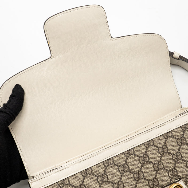 GUCCI Horsebit 1955 Shoulder Bag GG Supreme Canvas/Leather Beige/White GHW