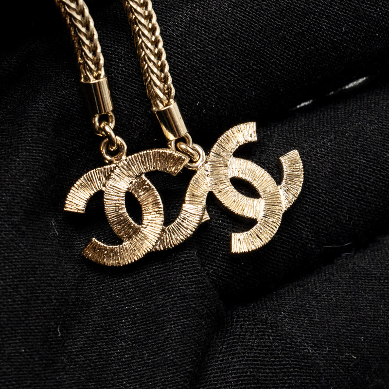 Chanel cc logo dropped necklace crystal light gold tone