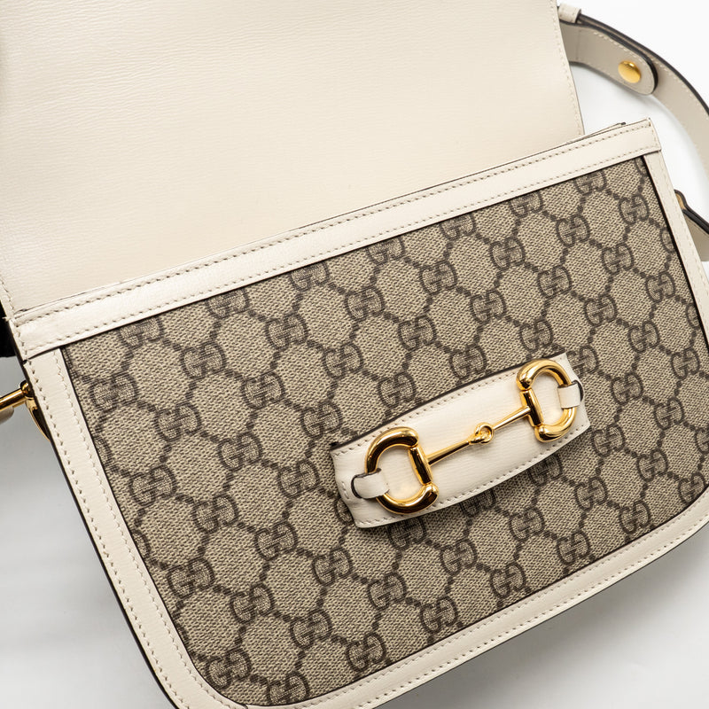 GUCCI Horsebit 1955 Shoulder Bag GG Supreme Canvas/Leather Beige/White GHW