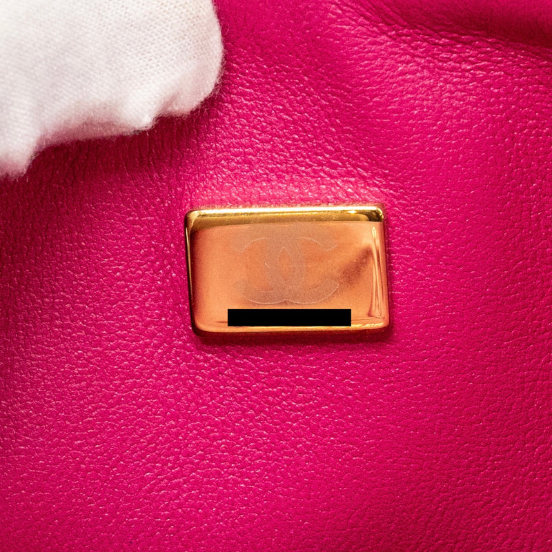 Chanel Medium Classic Double Flap Bag Tweed Pink LGHW (Microchip)