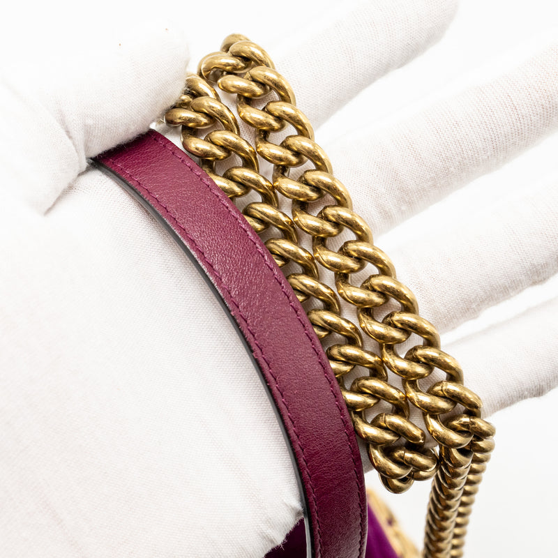 Gucci Mini GG Marmont Shoulder Bag Velvet Hot Pink GHW