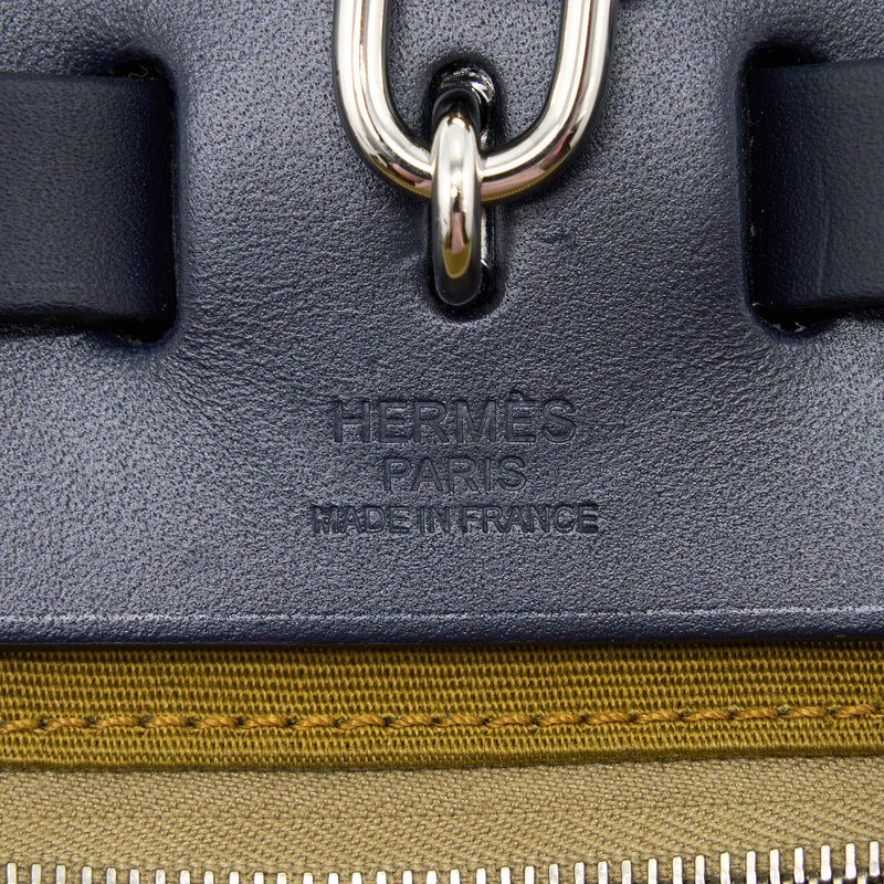 Hermes Herbag 31 Zip Bag Canvas/ Hunter Leather Vert Cypres-VT Olive/ Blue Indigo SHW Stamp Z