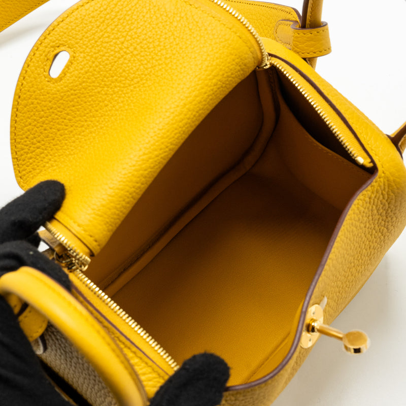 Hermes mini lindy clemence 9D Jaune amber GHW stamp D