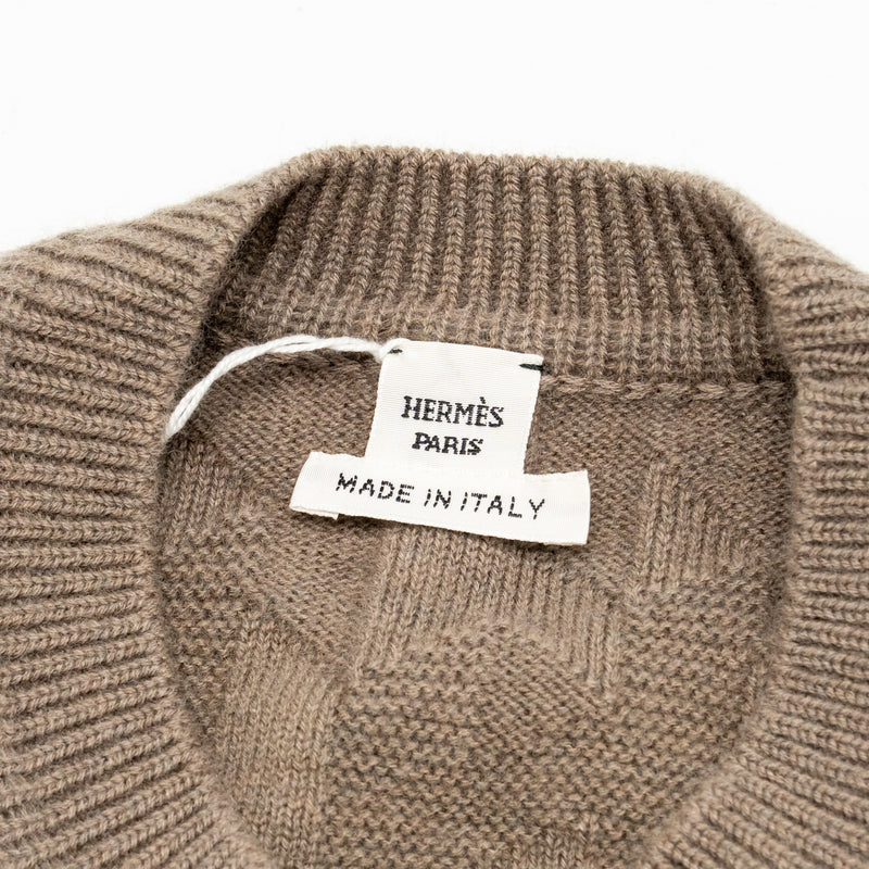 Hermes Size 38 H Long-sleeve Sweater Virgin Wool Gris Etoupe