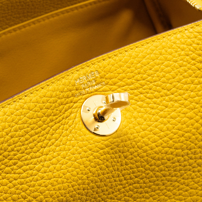 Hermes mini lindy clemence 9D Jaune amber GHW stamp D