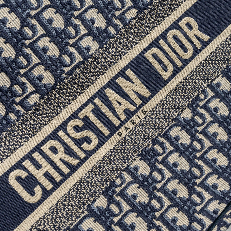 DIOR Medium Book Tote Blue Dior Oblique Embroidery