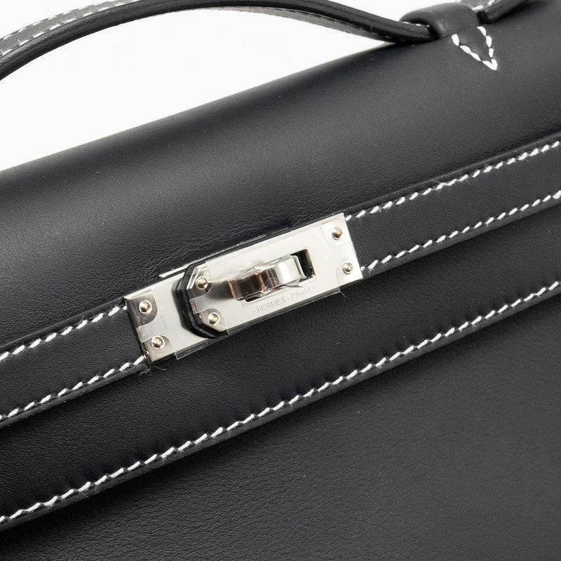 Hermes Kelly Pochette special order Swift black/ Gris perle SHW stamp K