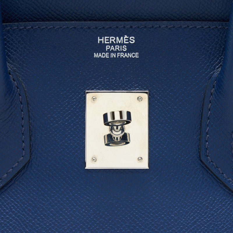 Hermes Birkin 35 Epsom Blue De Malte SHW Stamp Square N