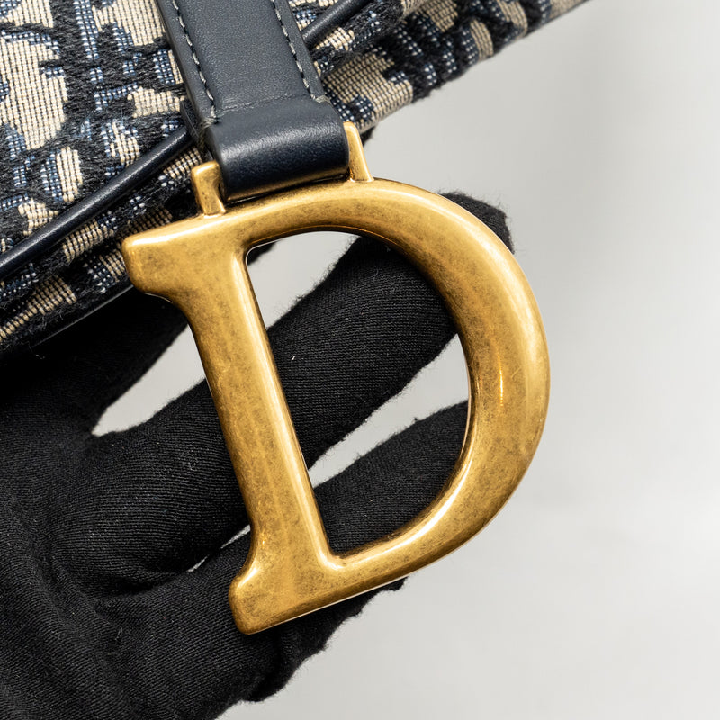 Dior Medium Saddle Bag Blue Oblique Canvas/Calfskin GHW