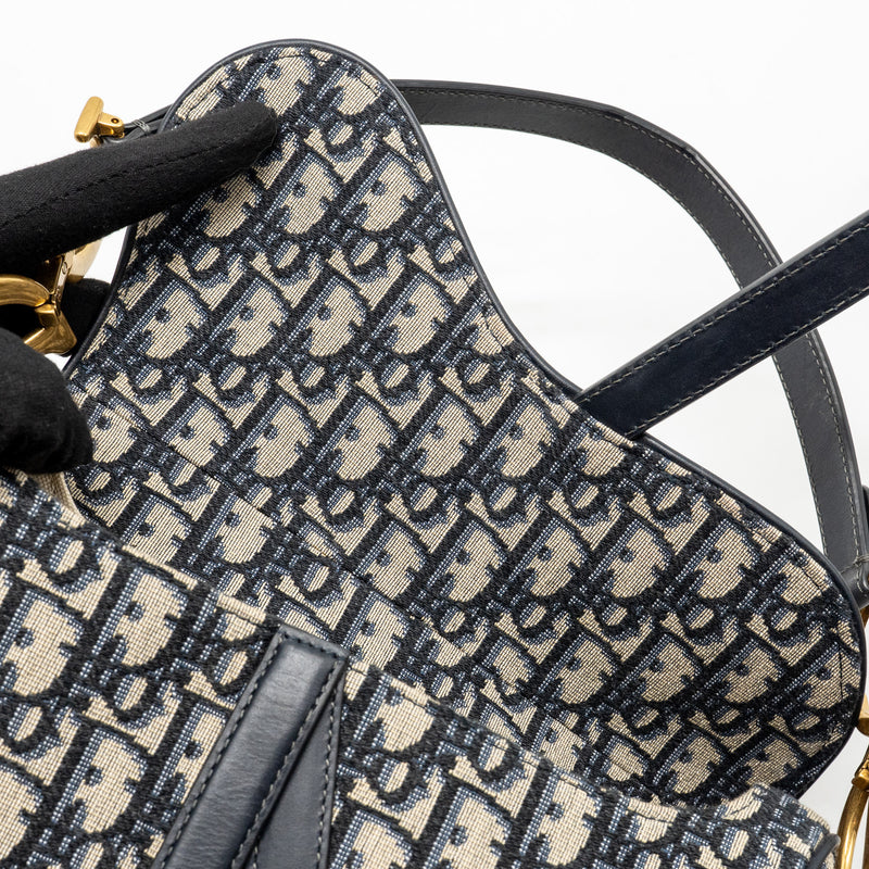 Dior Medium Saddle Bag Blue Oblique Canvas/Calfskin GHW