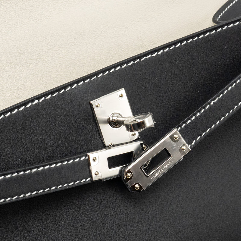 Hermes Kelly Pochette special order Swift black/ Gris perle SHW stamp K
