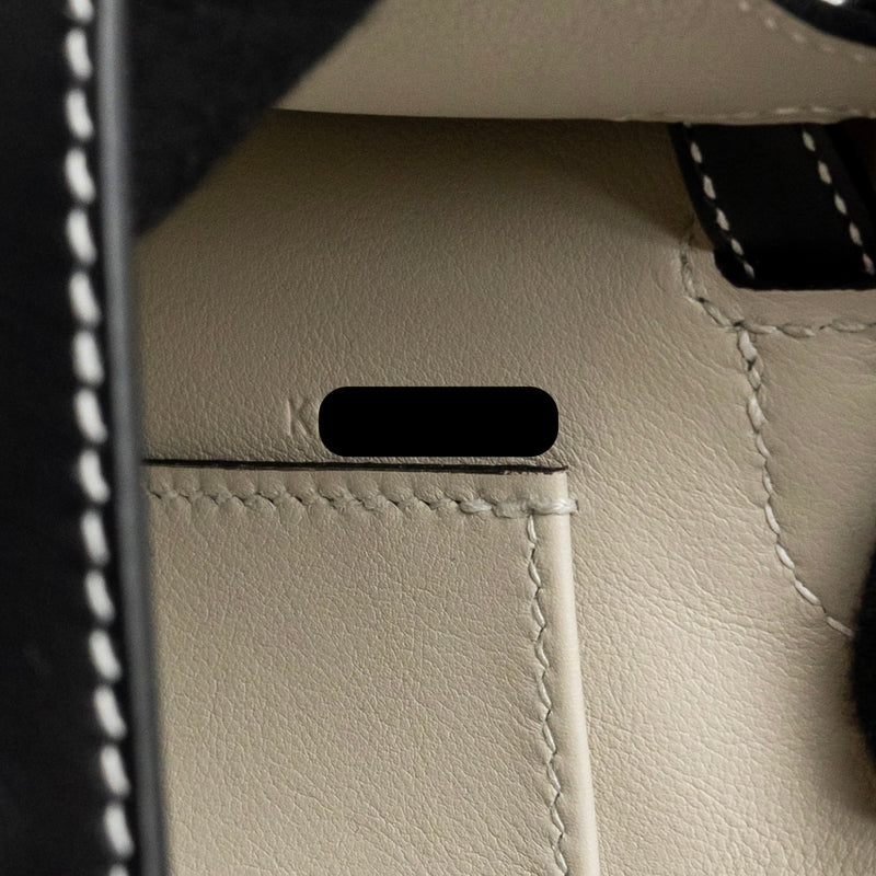 Hermes Kelly Pochette special order Swift black/ Gris perle SHW stamp K