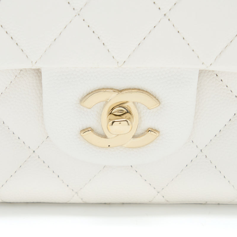 Chanel Medium Classic Double Flap Bag Caviar White LGHW