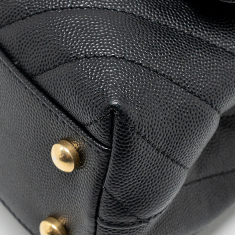 Chanel small coco handle with lizard embossed handle chevron caviar black GHW