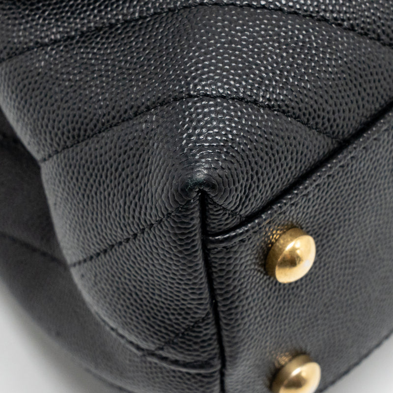 Chanel small coco handle with lizard embossed handle chevron caviar black GHW