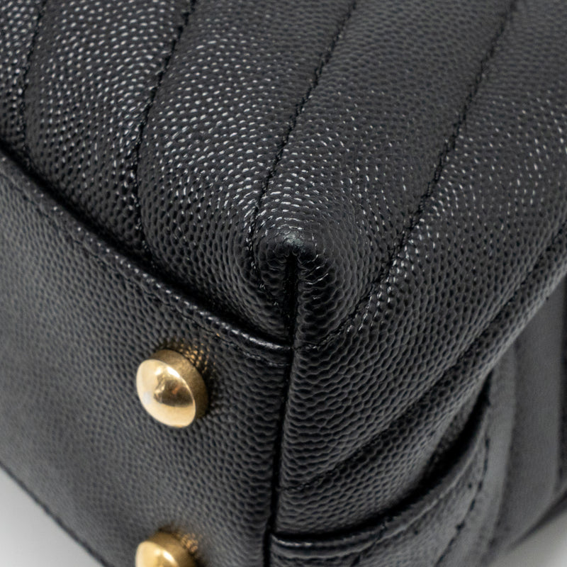 Chanel small coco handle with lizard embossed handle chevron caviar black GHW