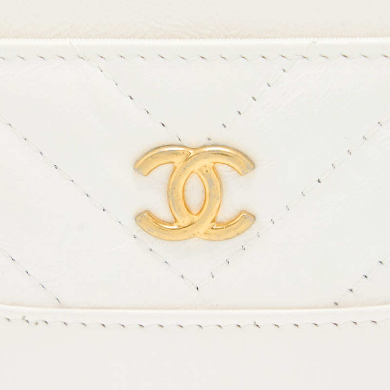 Chanel Chevron Card Holder Calfskin White GHW