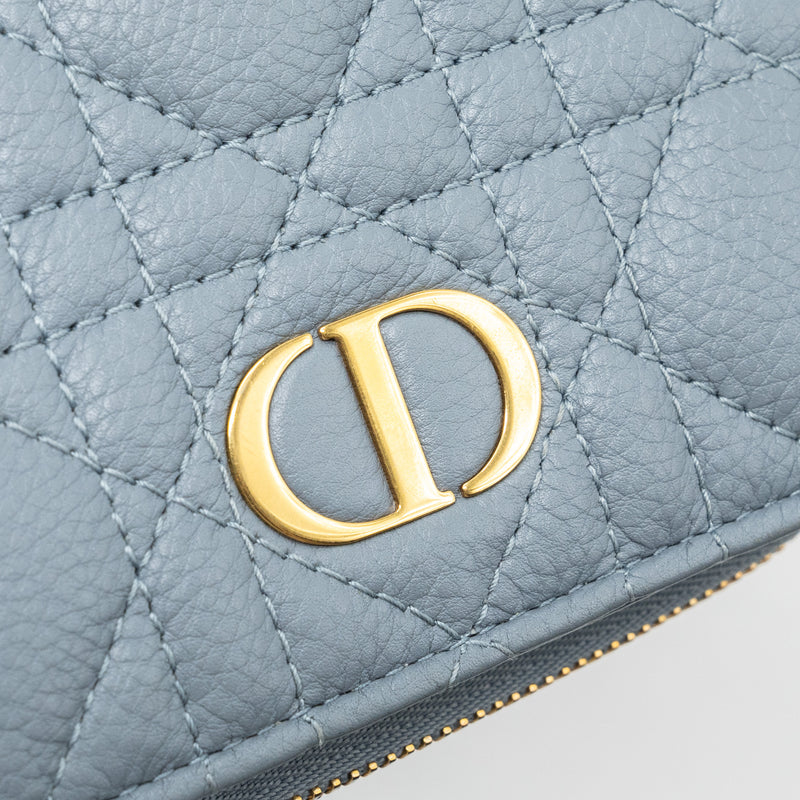 Dior Caro Scarlet Zipped Wallet Cannage Calfskin Cloud Blue GHW