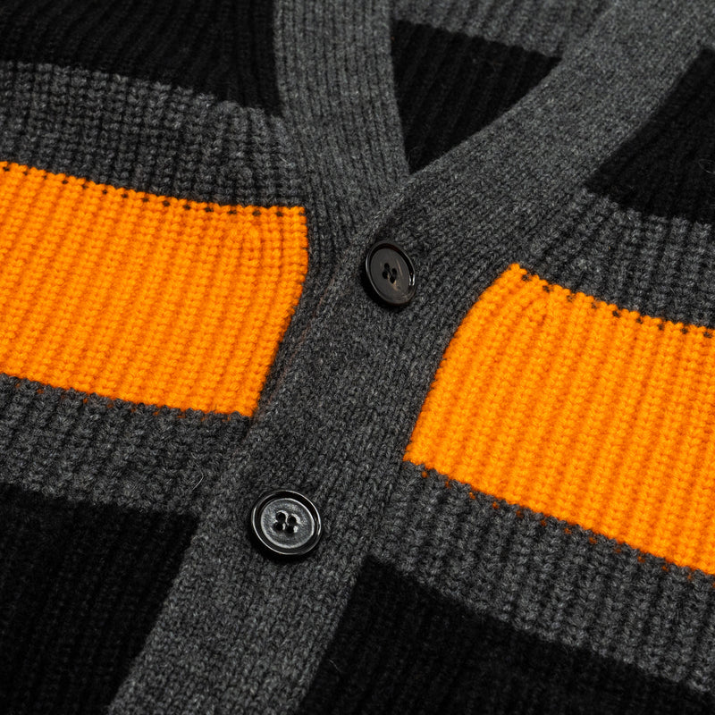 Burberry Size S Cut-out Detail Striped Cardigan Cashmere/Wool Grey/Orange