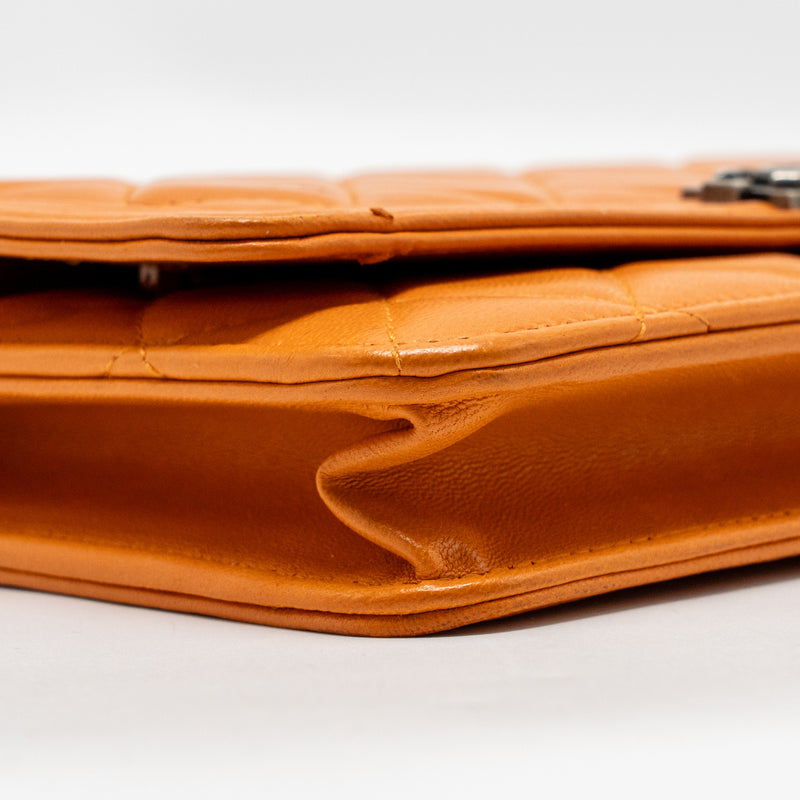 Chanel boy wallet on chain lambskin orange ruthenium silver hardware