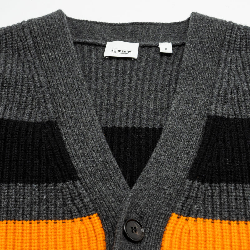 Burberry Size S Cut-out Detail Striped Cardigan Cashmere/Wool Grey/Orange