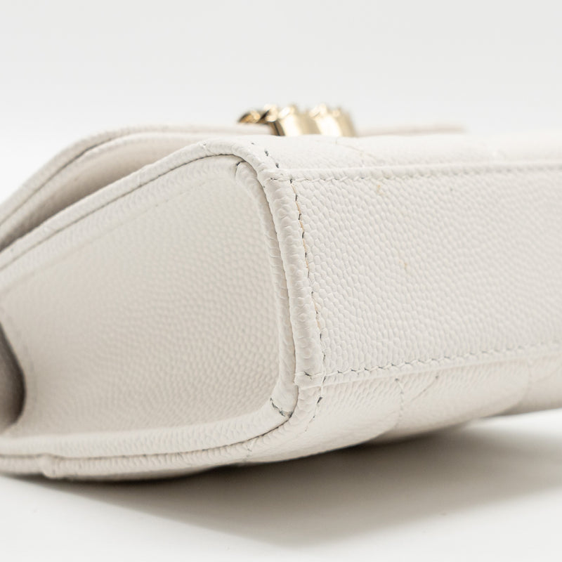 Chanel Top Handle Mini flap clutch with chain caviar white LGHW (microchip)
