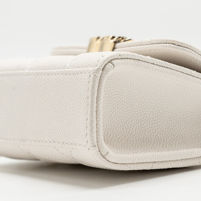 Chanel Top Handle Mini flap clutch with chain caviar white LGHW (microchip)