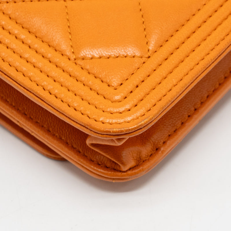 Chanel boy wallet on chain lambskin orange ruthenium silver hardware