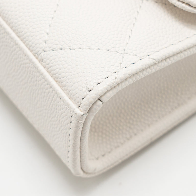 Chanel Top Handle Mini flap clutch with chain caviar white LGHW (microchip)