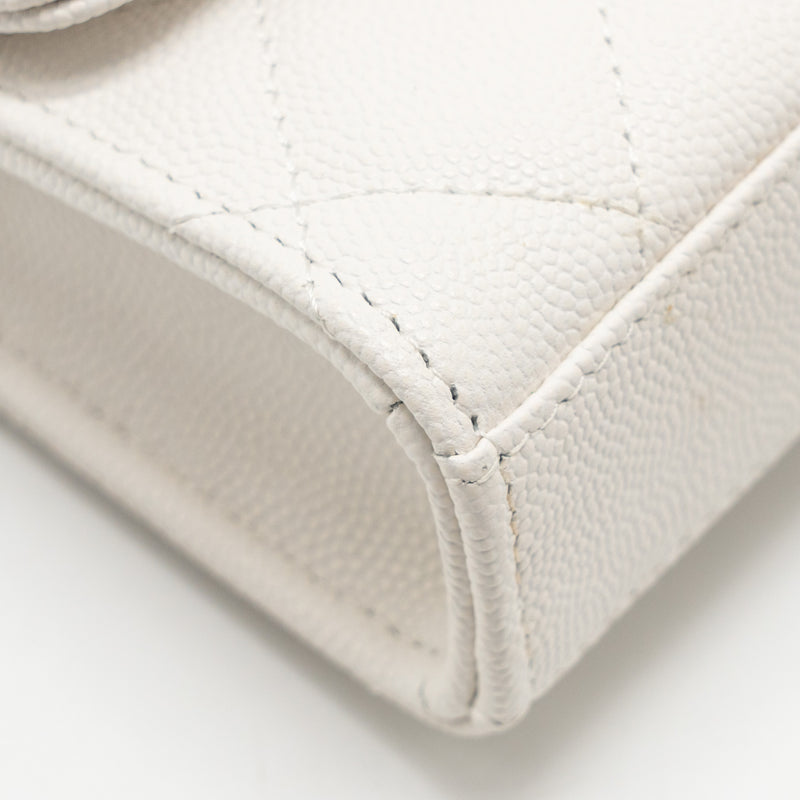 Chanel Top Handle Mini flap clutch with chain caviar white LGHW (microchip)